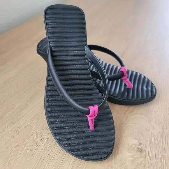 CROCS Cabana Slip On Thong Wedge Heels Flip Flops Sandals Black Rubber Womens 7 - Picture 1 of 4